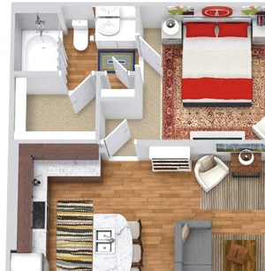 The Topaz 3D The Topaz 3D. 2 bedroom apartment. Kitchen with island open to living/dinning rooms. 2 full bathrooms, shower stall in master. Walk-in closets. Patio/balcony.